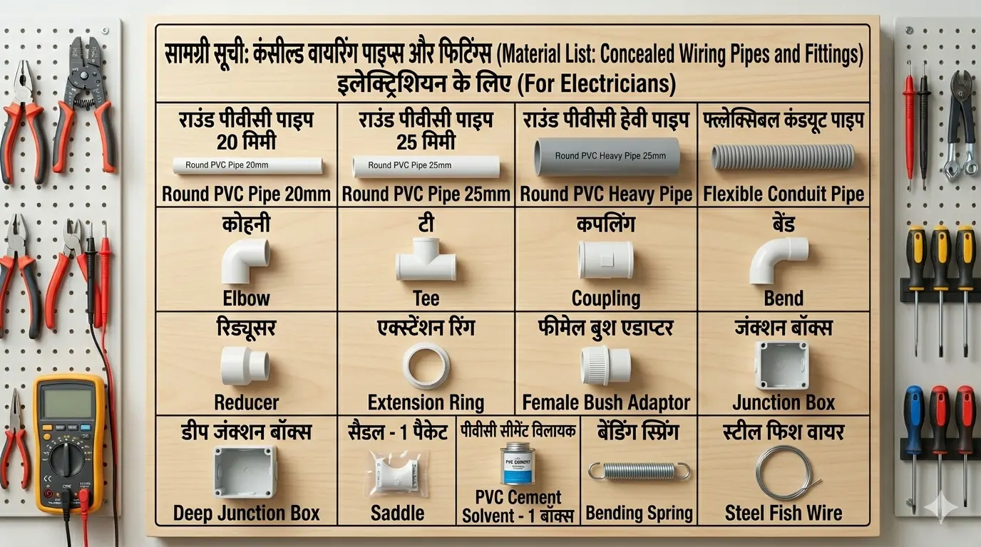 Concealed Wiring Pipes and Fittings Saman List Concealed Wiring Pipes and Fittings saman list items