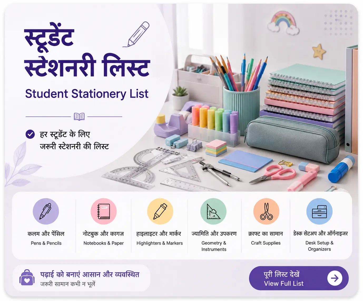 स्टूडेंट स्टेशनरी लिस्ट | Student Stationery List