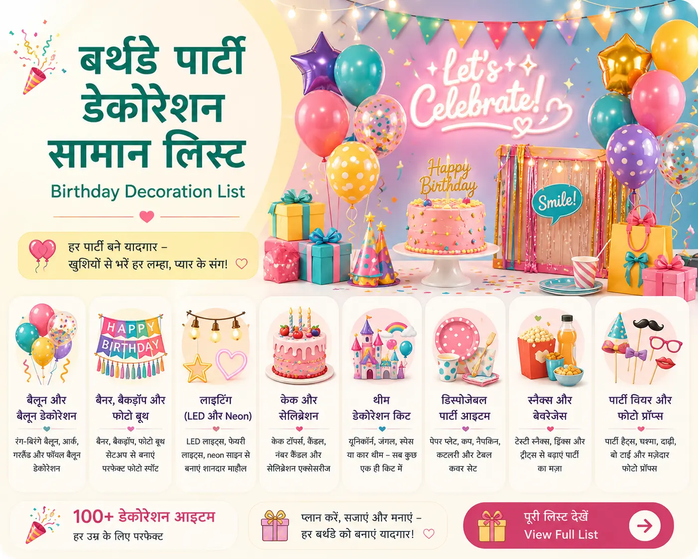 बर्थडे डेकोरेशन लिस्ट | Birthday Decoration List