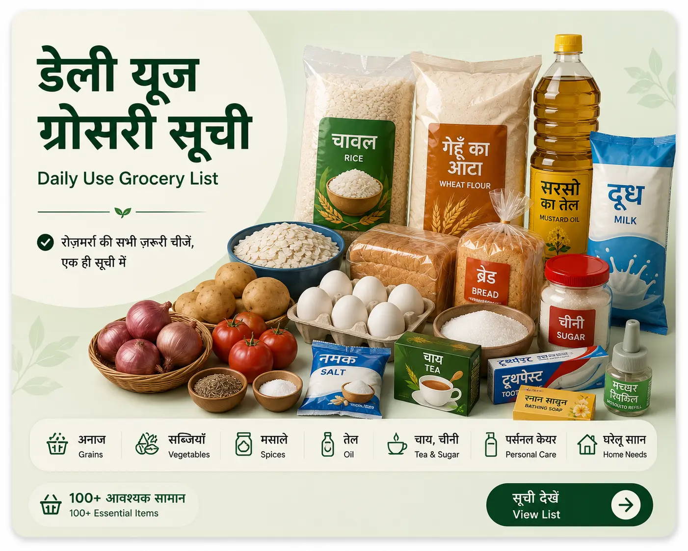 डेली यूज़ ग्रोसरी लिस्ट | Daily Use Grocery List