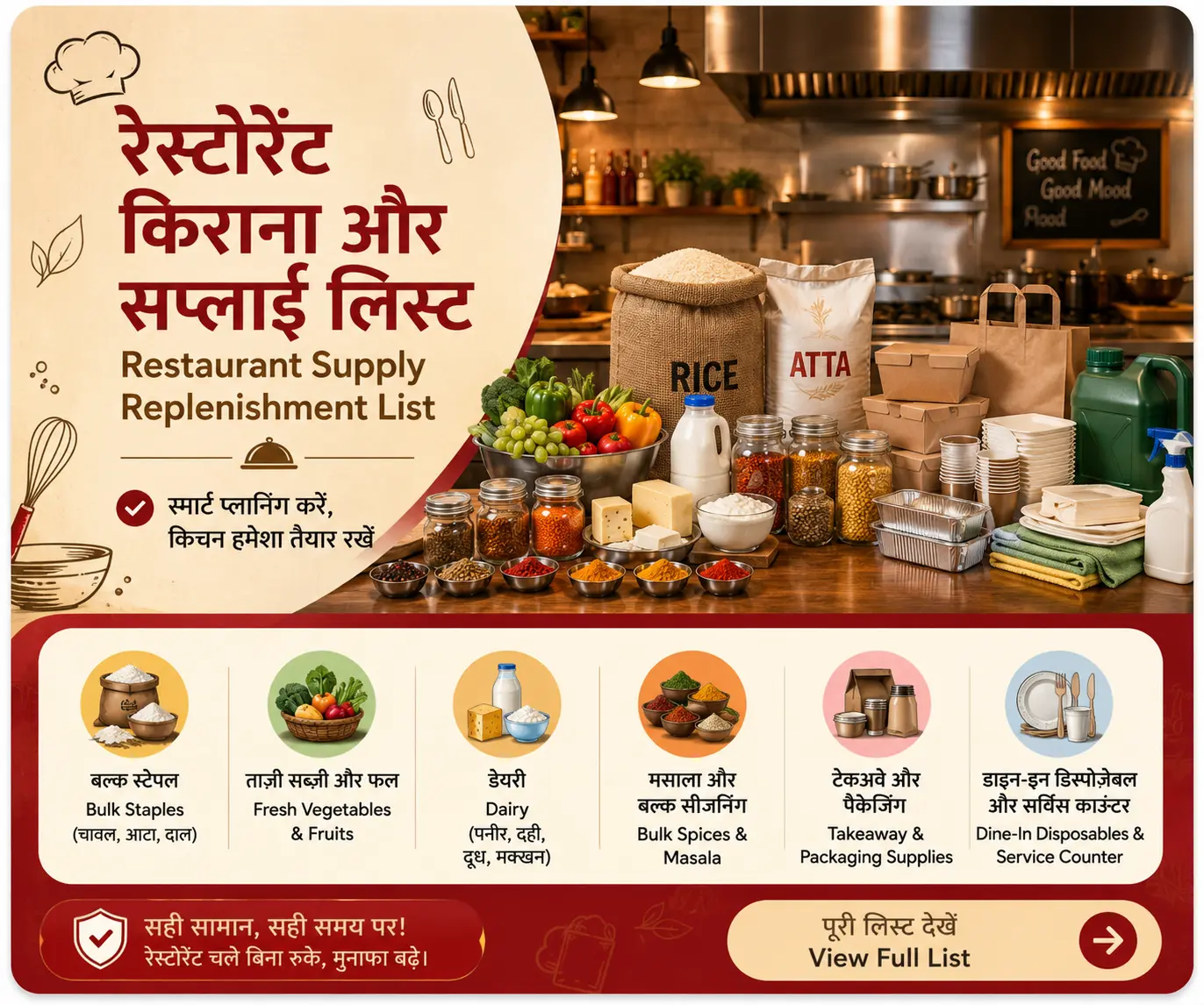 रेस्टोरेंट किराना और सप्लाई लिस्ट