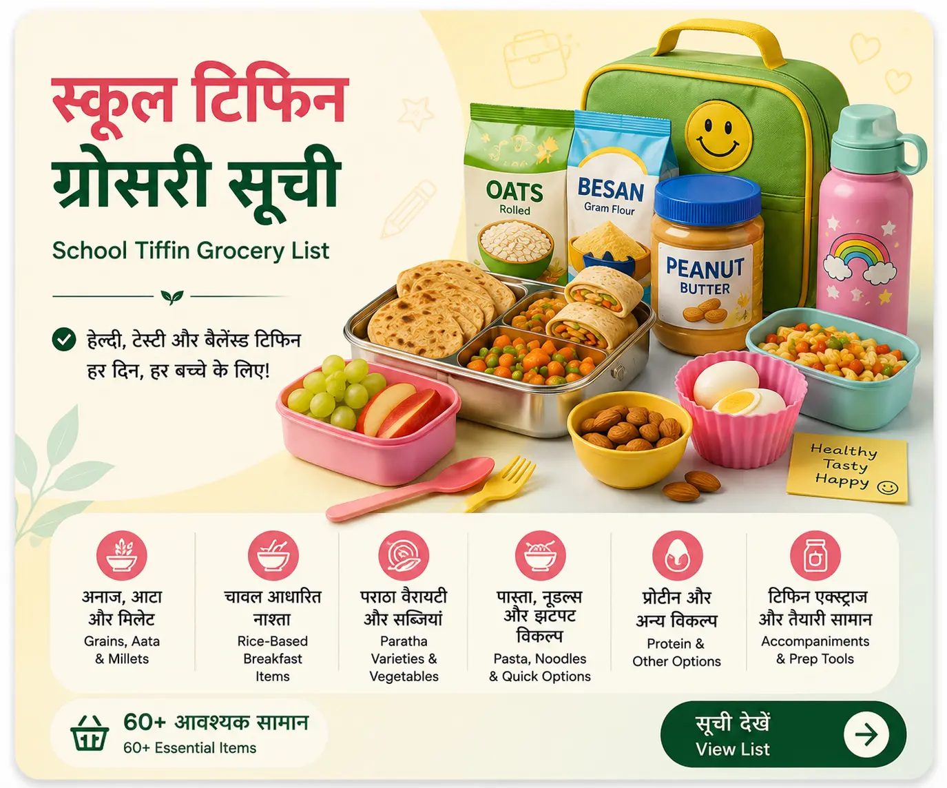 स्कूल टिफिन और नाश्ते की किराना लिस्ट