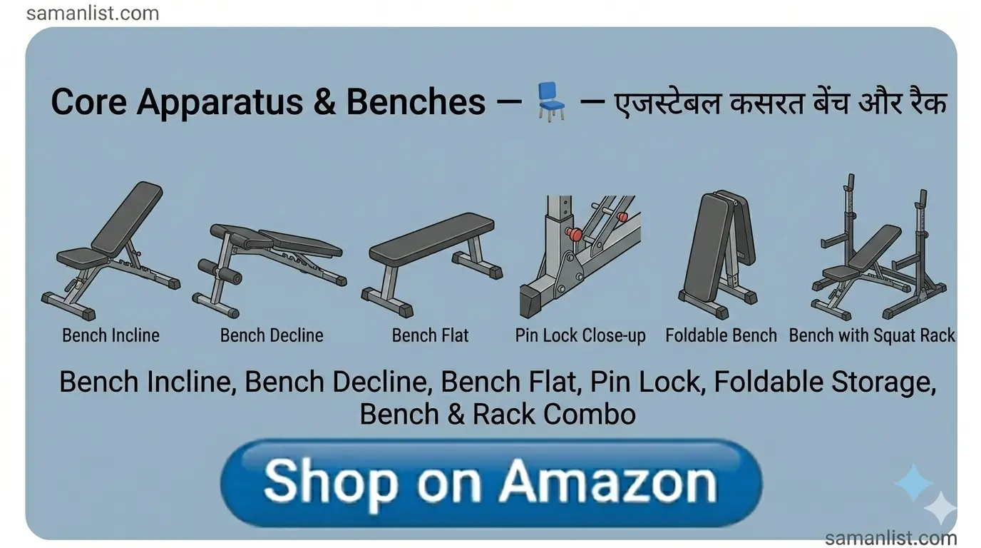 Core Apparatus & Benches — एडजस्टेबल कसरत बेंच और रैक Saman List Core Apparatus & Benches — एडजस्टेबल कसरत बेंच और रैक saman list items